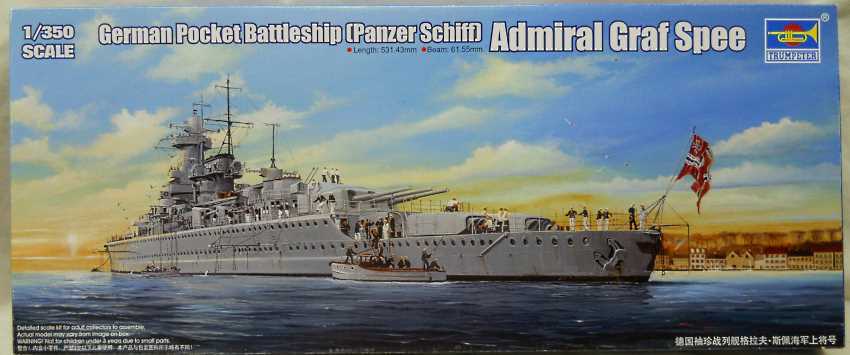 Trumpeter 1/350 German Pocket Battleship Graf Spee With Wood Hunter Wooden Deck and Eduard PE Details, 05316 plastic model kit